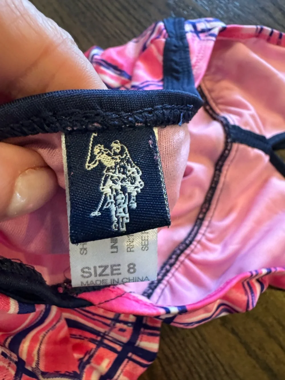 Polo by Ralph Lauren Pink Plaid Girls One-Piece Swimsuit with Navy Trim